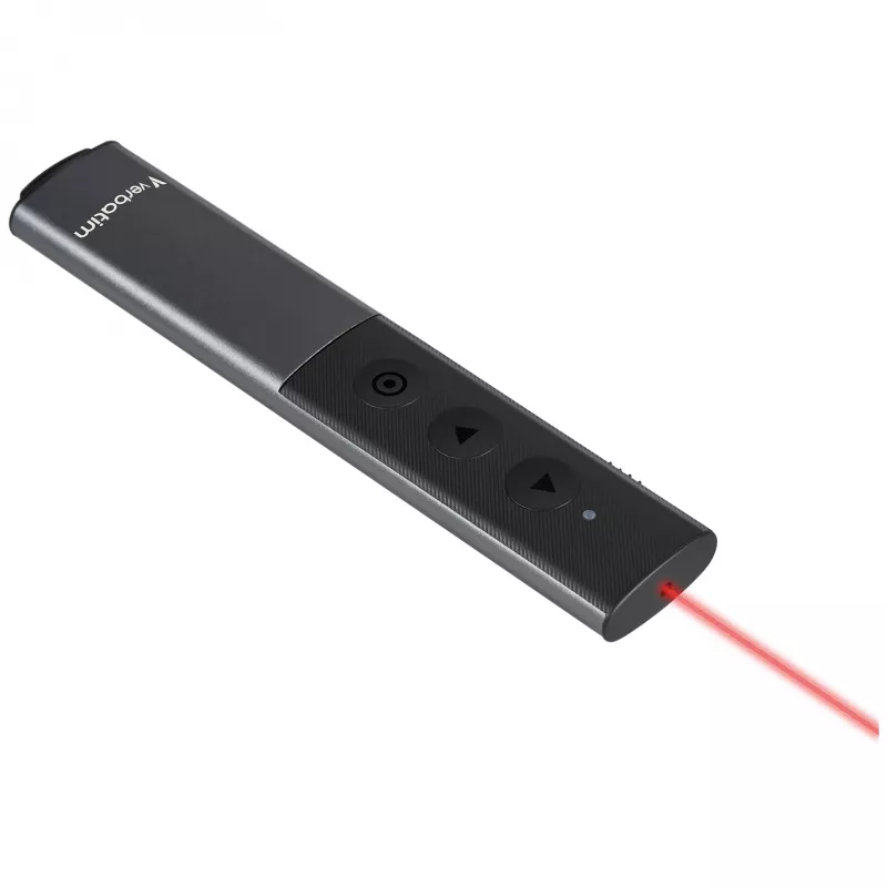 Verbatim Agenda Bezprzewodowy Prezenter z Czerwonym Wskaźnikiem Laserowym, RF, USB, 100 m, Czarny, Srebrny