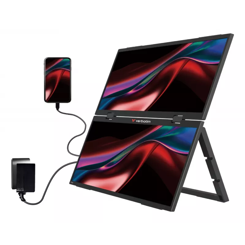 Verbatim Portable 15.6 inch FHD Dual Monitor Essentials, 39,6 cm (15,6 cala), LCD, 1920 x 1080 pikseli, Full HD, 16:9, 10 ms
