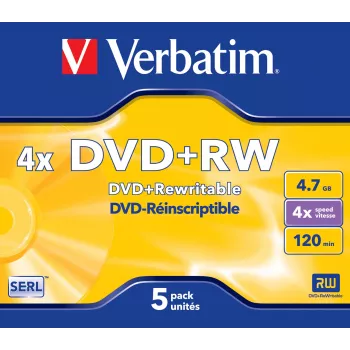 Verbatim VB-DPW44JC, DVD+RW, 120 mm, pudełko Jewel, 5 szt., 4.7 GB