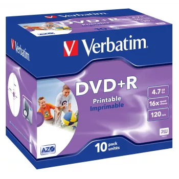 Verbatim DVD+R Wide Inkjet Printable ID Brand, DVD+R, 120 mm, Printable, Jewel case, 10 szt., 4.7 GB