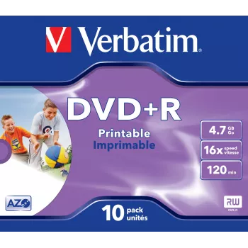 Verbatim DVD+R Wide Inkjet Printable ID Brand, DVD+R, 120 mm, Printable, Jewel case, 10 szt., 4.7 GB