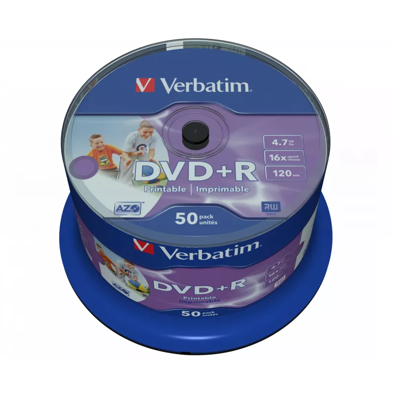Verbatim DVD+R Wide Inkjet Printable No ID Brand, DVD+R, 120 mm, do druku, Wrzeciono, 50 szt., 4.7 GB