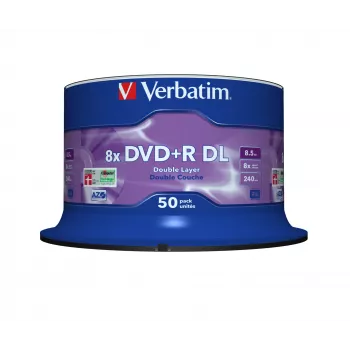 Verbatim DVD+R Double Layer 8x Matt srebrny 50pk Spindle, DVD+R DL, 120 mm, Spindle, 50 szt., 8.5 GB