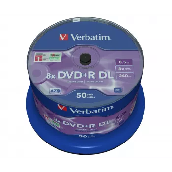 Verbatim DVD+R Double Layer 8x Matt srebrny 50pk Spindle, DVD+R DL, 120 mm, Spindle, 50 szt., 8.5 GB