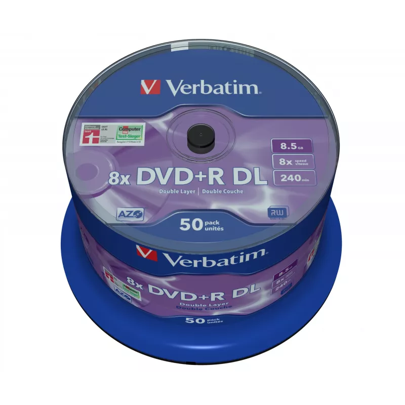 Verbatim DVD+R Double Layer 8x Matt srebrny 50pk Spindle, DVD+R DL, 120 mm, Spindle, 50 szt., 8.5 GB