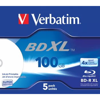 Verbatim BD-R XL 100GB* 4x Wide Inkjet Printable 5 Pack Jewel Case