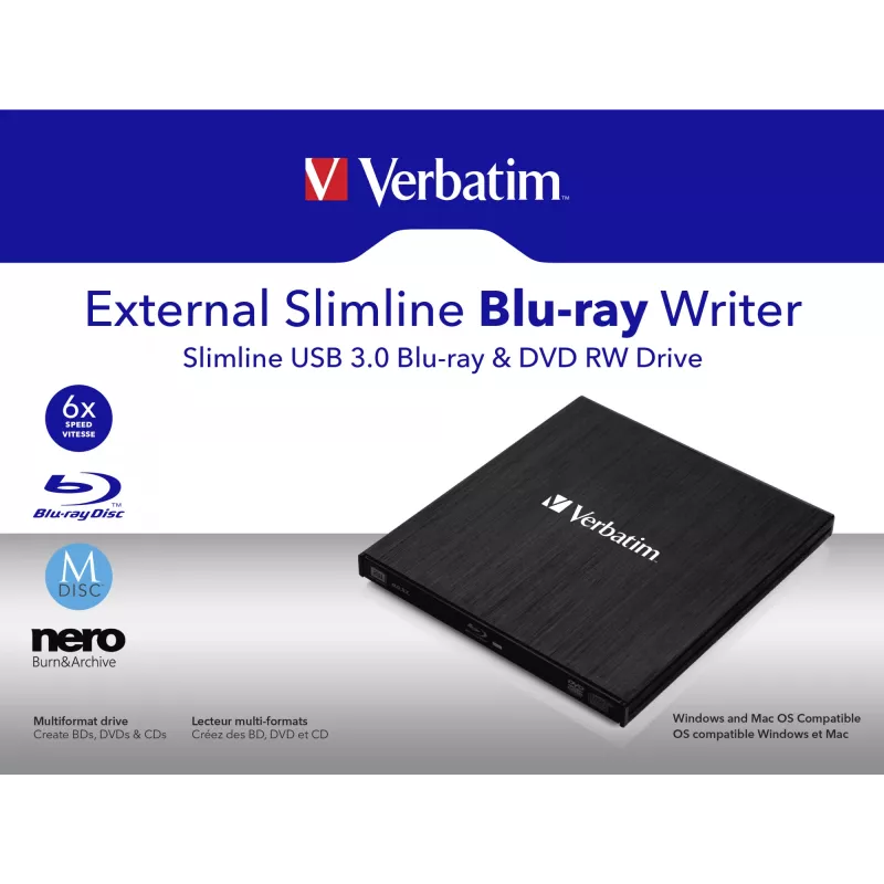 Zewnętrzny cienki napęd optyczny Blu-Ray RW Verbatim 43890