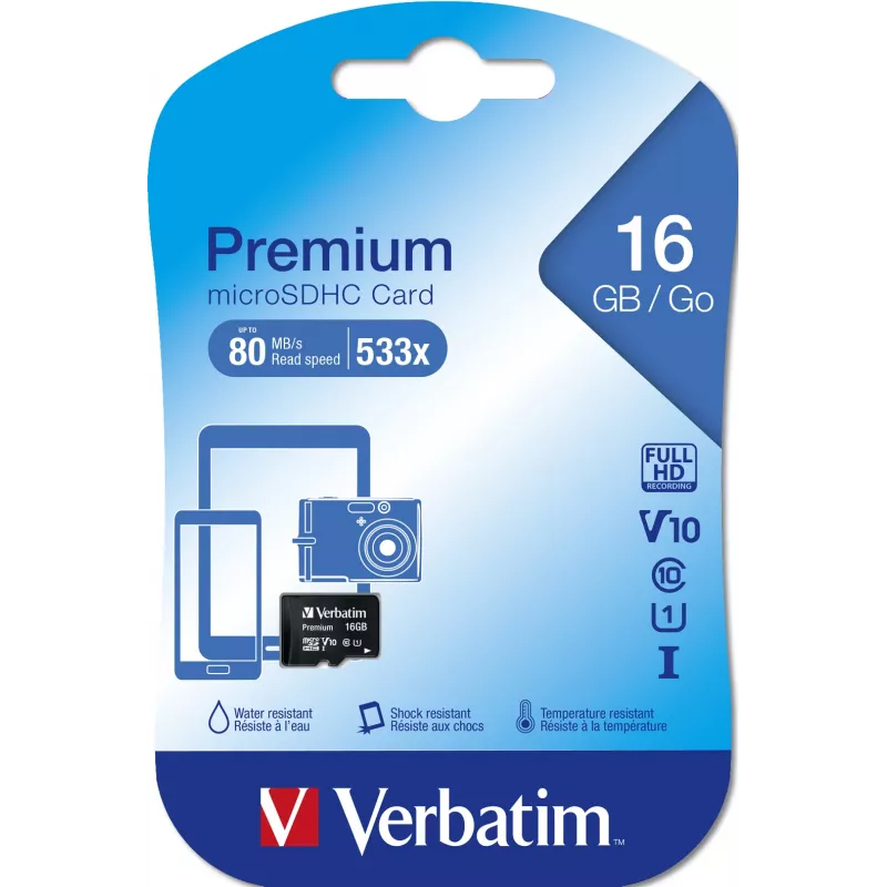 MicroSDHC Verbatim Premium 16 GB klasa 10 czarna 44010