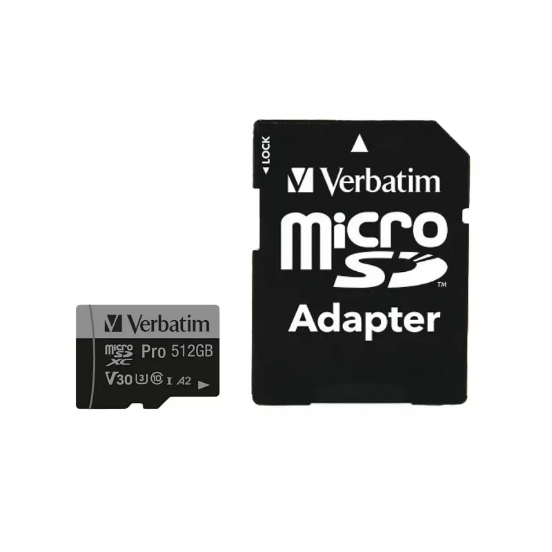 Verbatim Pro U3 512GB Karta microSDXC, 512 GB, MicroSDXC, Class 10, UHS-I, 100 MB/s, 90 MB/s