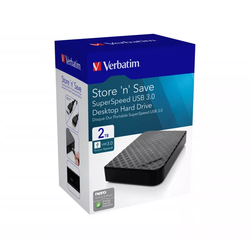 Verbatim Store 'n' Save 2TB USB 3.0, 2 TB, 3.2 Gen 1 (3.1 Gen 1), Czarny