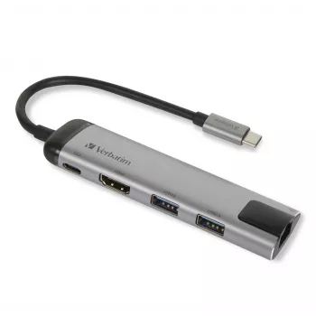 Verbatim 49141 stacja dokująca/replikator portów do laptopa USB 3.2 Gen 1 (3.1 Gen 1) Type-C Czarny, Srebrny