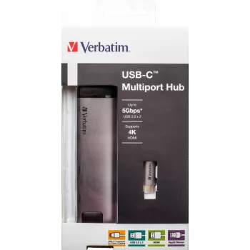 Verbatim 49141 stacja dokująca/replikator portów do laptopa USB 3.2 Gen 1 (3.1 Gen 1) Type-C Czarny, Srebrny