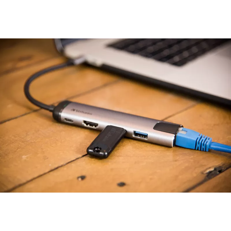 Verbatim 49141 stacja dokująca/replikator portów do laptopa USB 3.2 Gen 1 (3.1 Gen 1) Type-C Czarny, Srebrny
