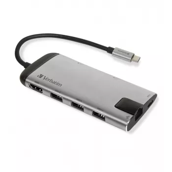Verbatim 49142 stacja dokująca/replikator portów do laptopa USB 3.2 Gen 1 (3.1 Gen 1) Type-C Czarny, Srebrny
