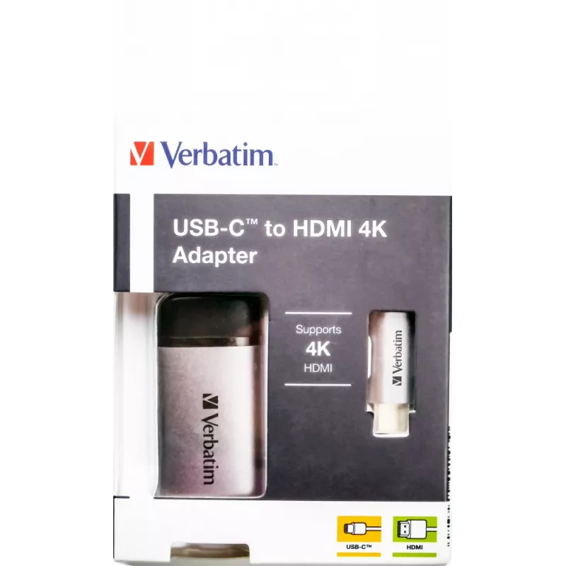 Verbatim 49143 przejściówka wideo 0,1 m USB Type-C HDMI Czarny, Srebrny