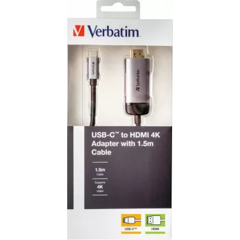 Verbatim 49144 adapter kabla wideo 1,5 m USB Type-C HDMI Czarny, Srebrny