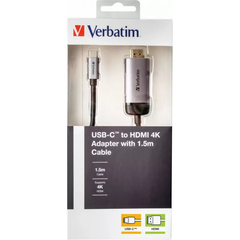 Verbatim 49144 adapter kabla wideo 1,5 m USB Type-C HDMI Czarny, Srebrny
