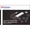 Verbatim USB-C Multiport Hub Czteroportowy koncentrator USB 3.2 Gen 1, USB 3.2 Gen 1 (3.1 Gen 1) Typ-C, USB 3.2 Gen 1 (3.1 Gen 1) Typ-A, 5000 Mbit/s, Szary, Aluminium, Tworzywo sztuczne, 0,15 m