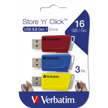 Verbatim Store 'n' Click - napęd USB 2.0 3.2 GEN1 - 3x16 GB - czerwony/niebieski/żółty