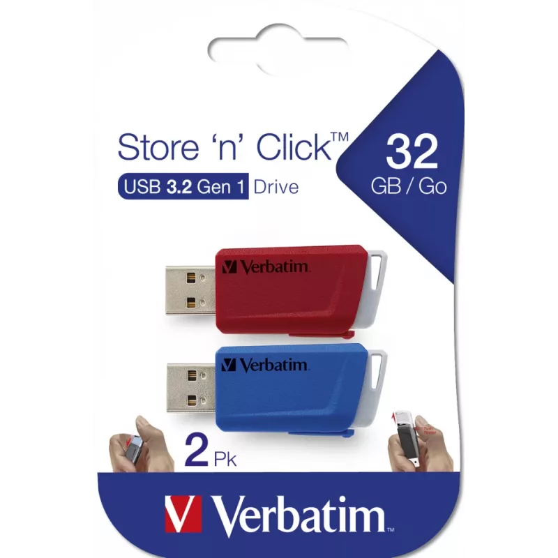 Verbatim Store 'n' Click - napęd USB 2.0 3.2 GEN1 - 2x32 GB - czerwony/niebieski
