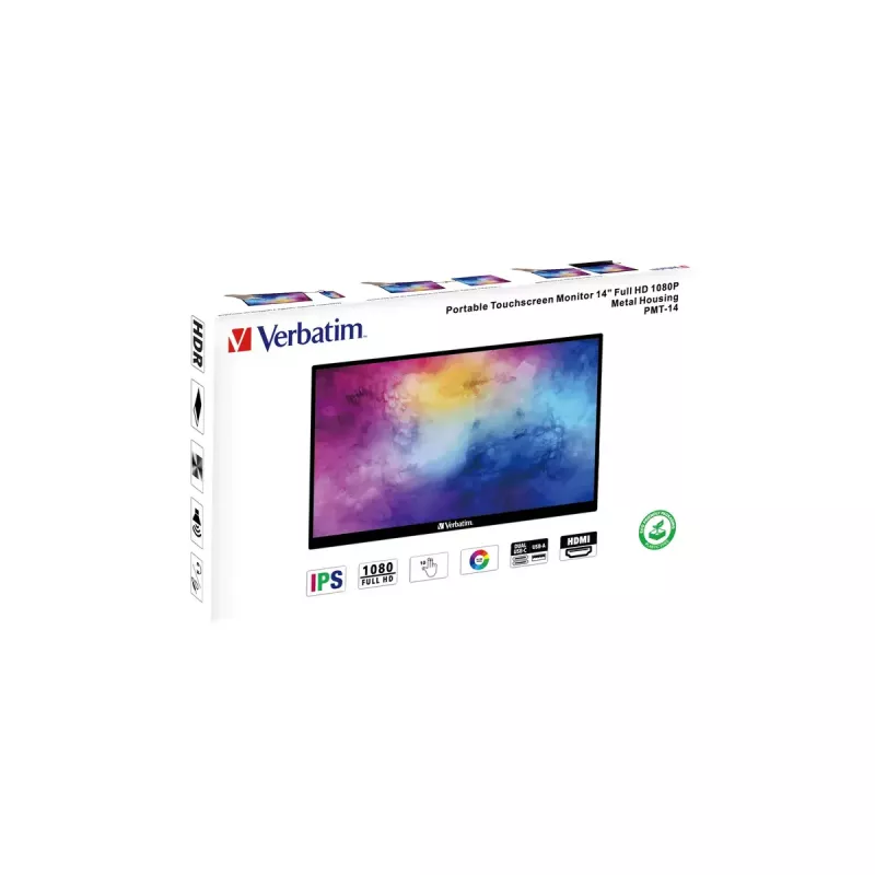 Verbatim 49591 monitor komputerowy 35.6 cm (14 inch) 1920 x 1080 pikseli Full HD LCD ekran dotykowy Czarny