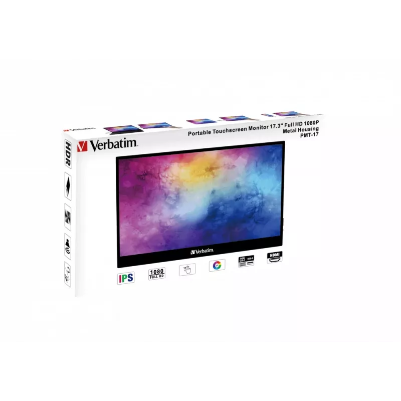 Verbatim 49593 monitor komputerowy 43,9 cm (17,3 cala) 1920 x 1080 pikseli Full HD LCD ekran dotykowy Czarny