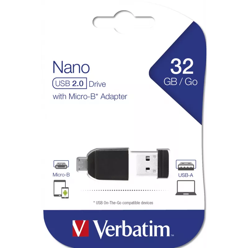 Verbatim Nano - USB 2.0 Drive z adapterem Micro USB 32 GB - Czarny
