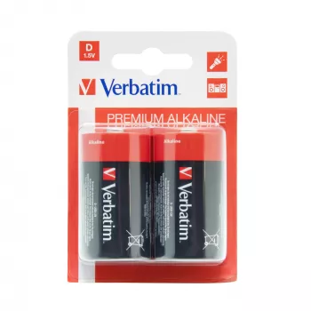 Baterie alkaliczne Verbatim D, bateria jednorazowa, alkaliczna, 1,5 V, 2 szt., wielokolorowa, 34,2 mm