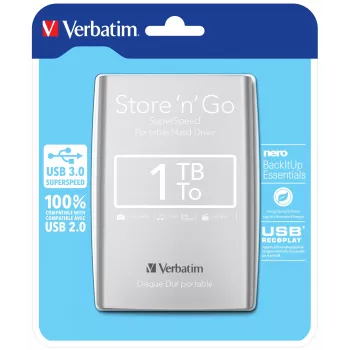 Verbatim Store 'n' Go USB 3.0 Przenośny Dysk Twardy 1 TB Srebrny