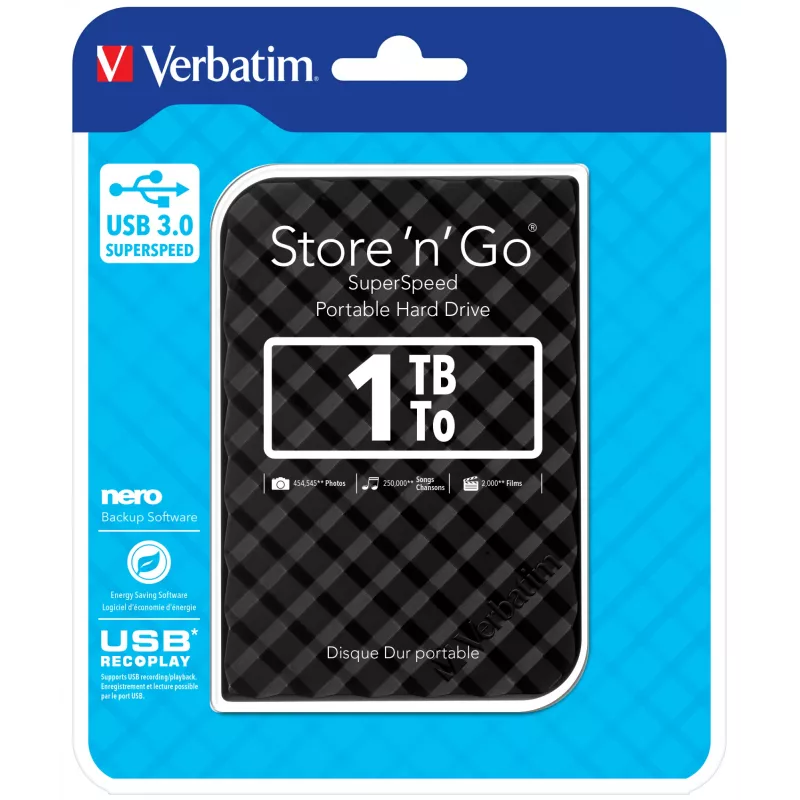 Verbatim Store 'n' Go USB 3.0 Hard Drive 1TB Czarny