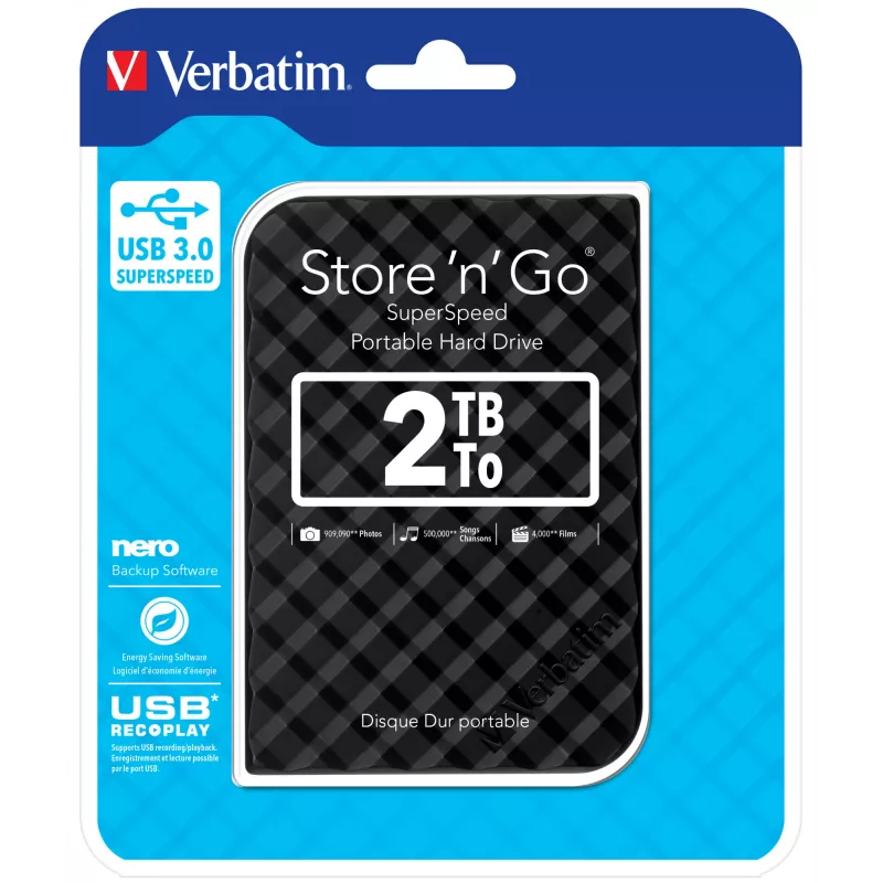 Verbatim Store 'n' Go USB 3.0 Hard Drive 2TB Czarny