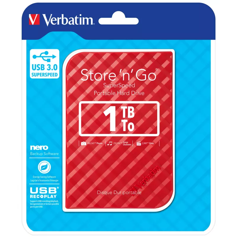 Verbatim Store 'n' Go USB 3.0 Dysk twardy 1 TB Czerwony