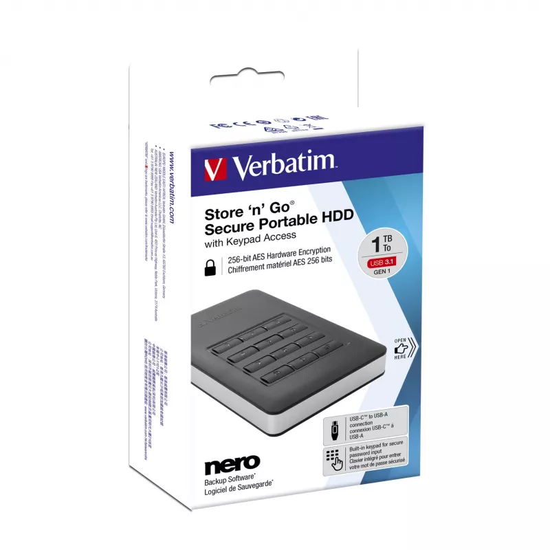 Verbatim Store 'n' Go Secure Przenośny Dysk Twardy z Dostępem za Pomocą Klawiatury 2 TB