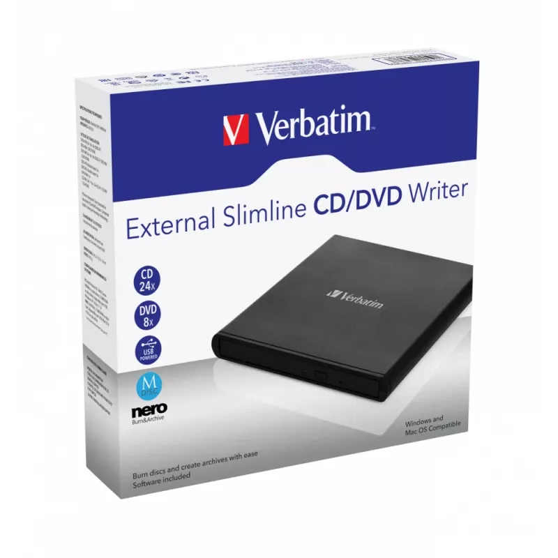 Zewnętrzna nagrywarka CD/DVD Verbatim External Slimline, napęd optyczny DVD±RW, czarny