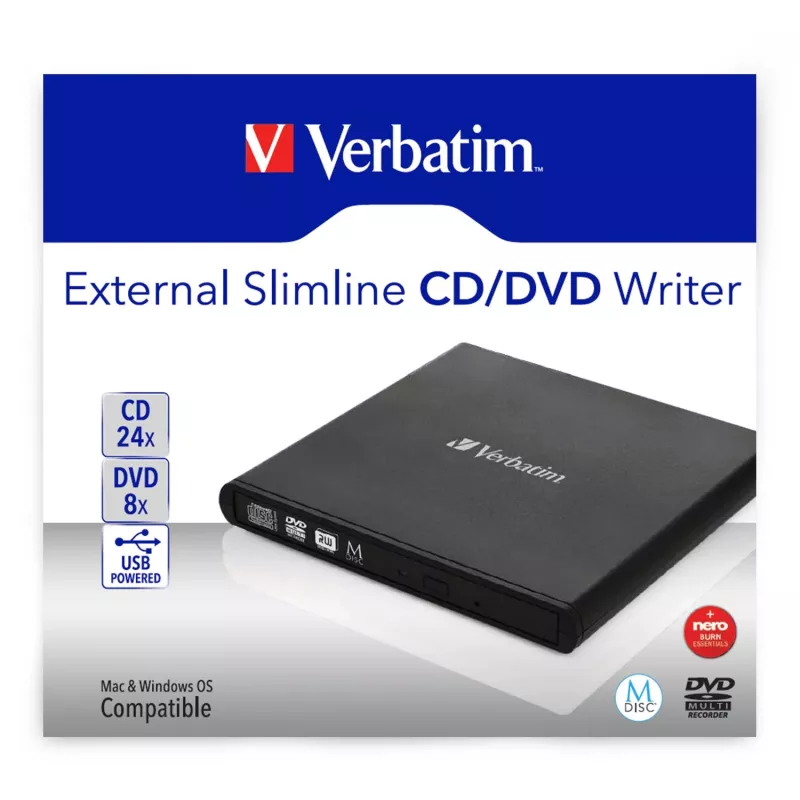 Verbatim Slimline CD/DVD optyczny napęd dysków DVD-RW Czarny