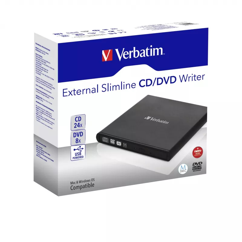 Verbatim Slimline CD/DVD optyczny napęd dysków DVD-RW Czarny