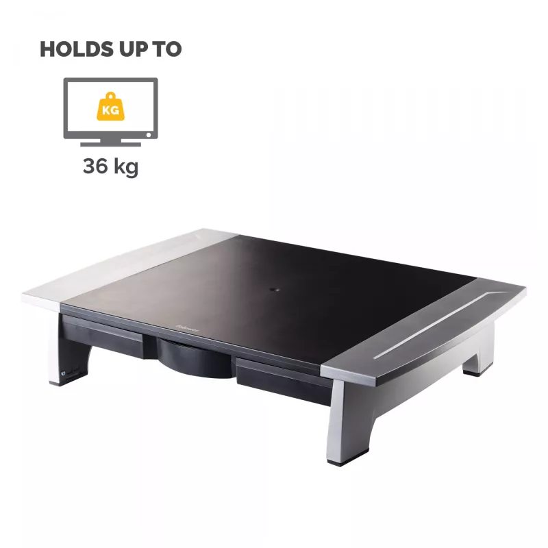 Podstawka pod monitor Fellowes z 5-stopniową regulacją wysokości - Office Suites podstawka pod monitor z tacką do przechowywania - Ergonomiczna regulowana podstawka pod monitor do komputerów - Maks. obciążenie 36 kg / maks. rozmiar 28 inch - grafitowa