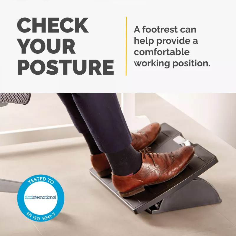 Fellowes Podnóżek pod Biurko - Office Suites podnóżek pod biurko ergonomiczny podnóżek z 3 pozycjami regulacji wysokości i technologią antybakteryjną - podnóżek stołek do biura i domu - czarny