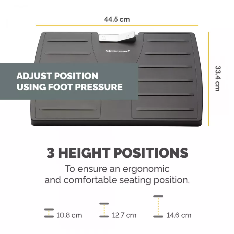 Fellowes Podnóżek pod Biurko - Office Suites podnóżek pod biurko ergonomiczny podnóżek z 3 pozycjami regulacji wysokości i technologią antybakteryjną - podnóżek stołek do biura i domu - czarny