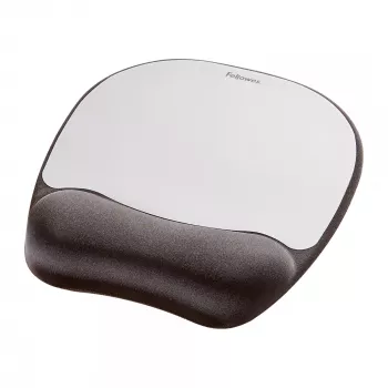 Podkładka pod mysz Fellowes z podparciem nadgarstka – podkładka z pianki memory z miękką poduszką – ergonomiczna podkładka pod mysz do komputera, laptopa, użytku w domowym biurze – kompatybilna z myszami laserowymi i optycznymi – srebrna