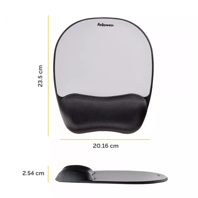 Podkładka pod mysz Fellowes z podparciem nadgarstka – podkładka z pianki memory z miękką poduszką – ergonomiczna podkładka pod mysz do komputera, laptopa, użytku w domowym biurze – kompatybilna z myszami laserowymi i optycznymi – srebrna