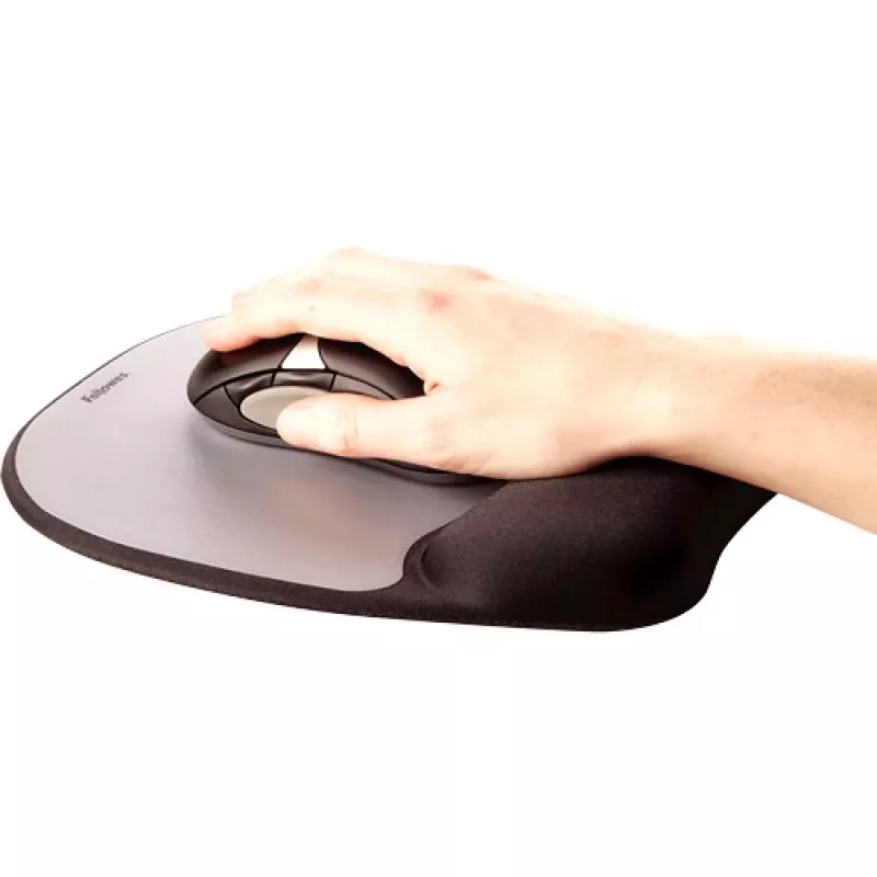 Podkładka pod mysz Fellowes z podparciem nadgarstka – podkładka z pianki memory z miękką poduszką – ergonomiczna podkładka pod mysz do komputera, laptopa, użytku w domowym biurze – kompatybilna z myszami laserowymi i optycznymi – srebrna