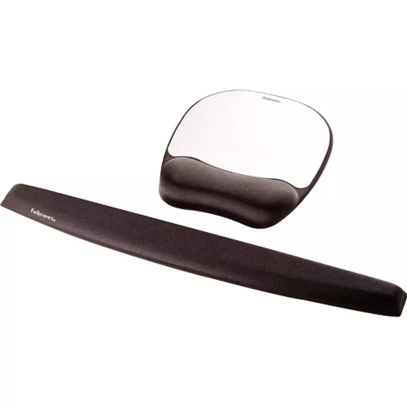 Podkładka pod mysz Fellowes z podparciem nadgarstka – podkładka z pianki memory z miękką poduszką – ergonomiczna podkładka pod mysz do komputera, laptopa, użytku w domowym biurze – kompatybilna z myszami laserowymi i optycznymi – srebrna