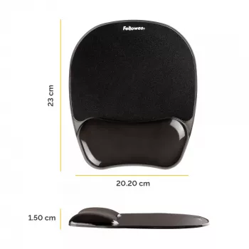 Podkładka pod mysz Fellowes Crystals Gel z żelową podpórką pod nadgarstek, czarna, 202×230 mm, 340 g