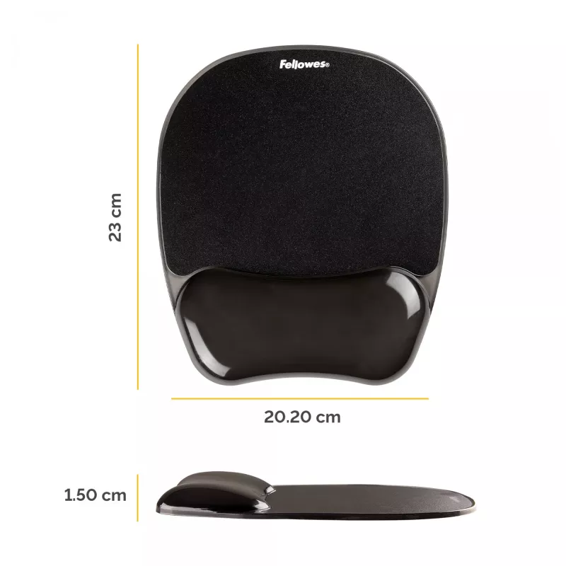 Podkładka pod mysz Fellowes Crystals Gel z żelową podpórką pod nadgarstek, czarna, 202×230 mm, 340 g