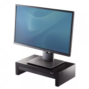 Fellowes Computer Monitor Stand with 3 Height Adjustments - Designer Suites Monitor Riser with Storage Tray - Ergonomic Adjustable Monitor Stand for Computers - Max Weight 18KG/Max Size 21 inch - Czarny/Pearl