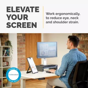 Fellowes Computer Monitor Stand with 3 Height Adjustments - Designer Suites Monitor Riser with Storage Tray - Ergonomic Adjustable Monitor Stand for Computers - Max Weight 18KG/Max Size 21 inch - Czarny/Pearl