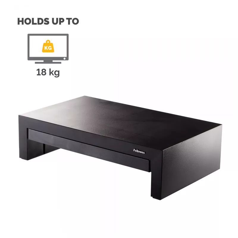 Fellowes Computer Monitor Stand with 3 Height Adjustments - Designer Suites Monitor Riser with Storage Tray - Ergonomic Adjustable Monitor Stand for Computers - Max Weight 18KG/Max Size 21 inch - Czarny/Pearl