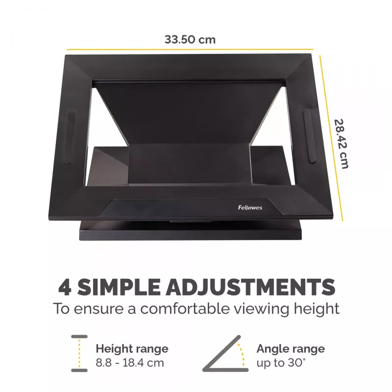 Fellowes Designer Suites Laptop Riser, Podstawka pod laptopa, Czarny, Tworzywo sztuczne, 43,2 cm (17 cali), 11,3 kg, FIRA International, EN ISO 9241-5