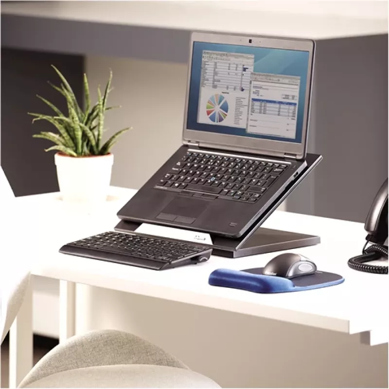 Fellowes Designer Suites Laptop Riser, Podstawka pod laptopa, Czarny, Tworzywo sztuczne, 43,2 cm (17 cali), 11,3 kg, FIRA International, EN ISO 9241-5
